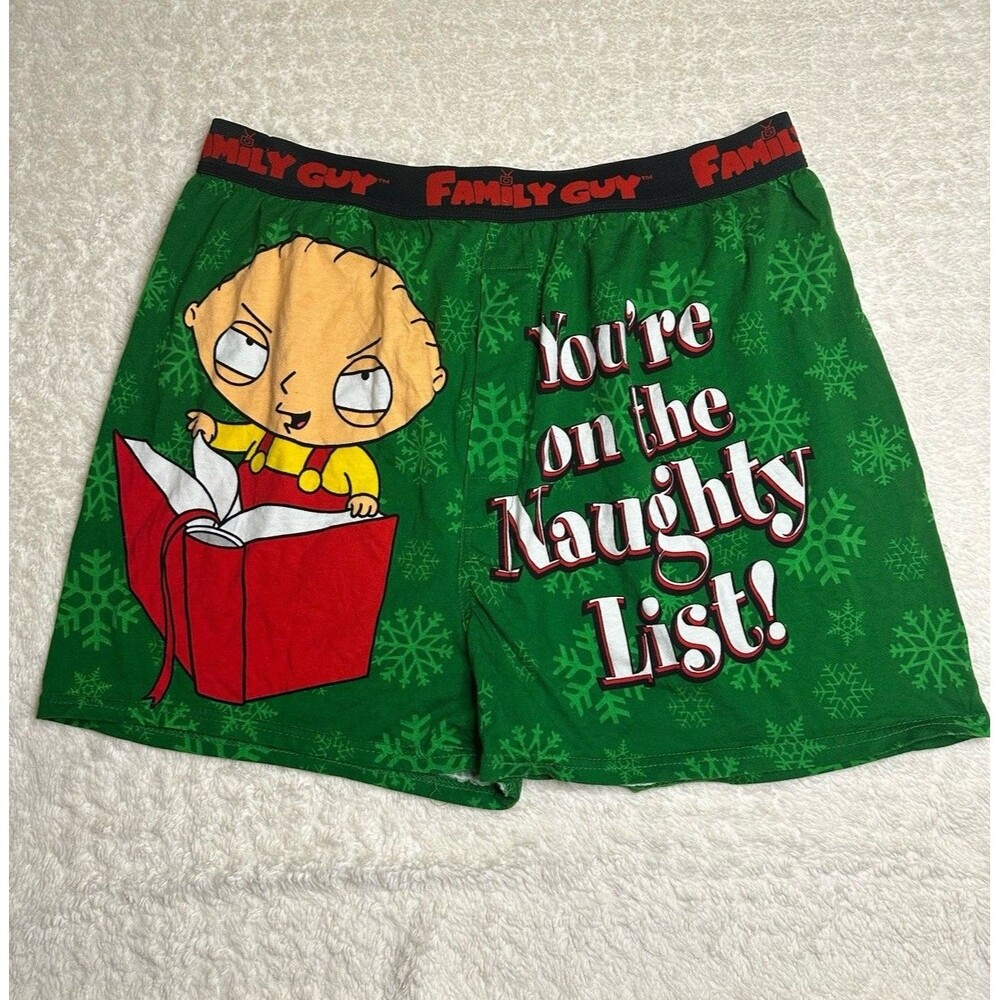 Family Guy 2007 Stewie Boxer Shorts Mens Xmas Holiday Naughty List 32” M/L